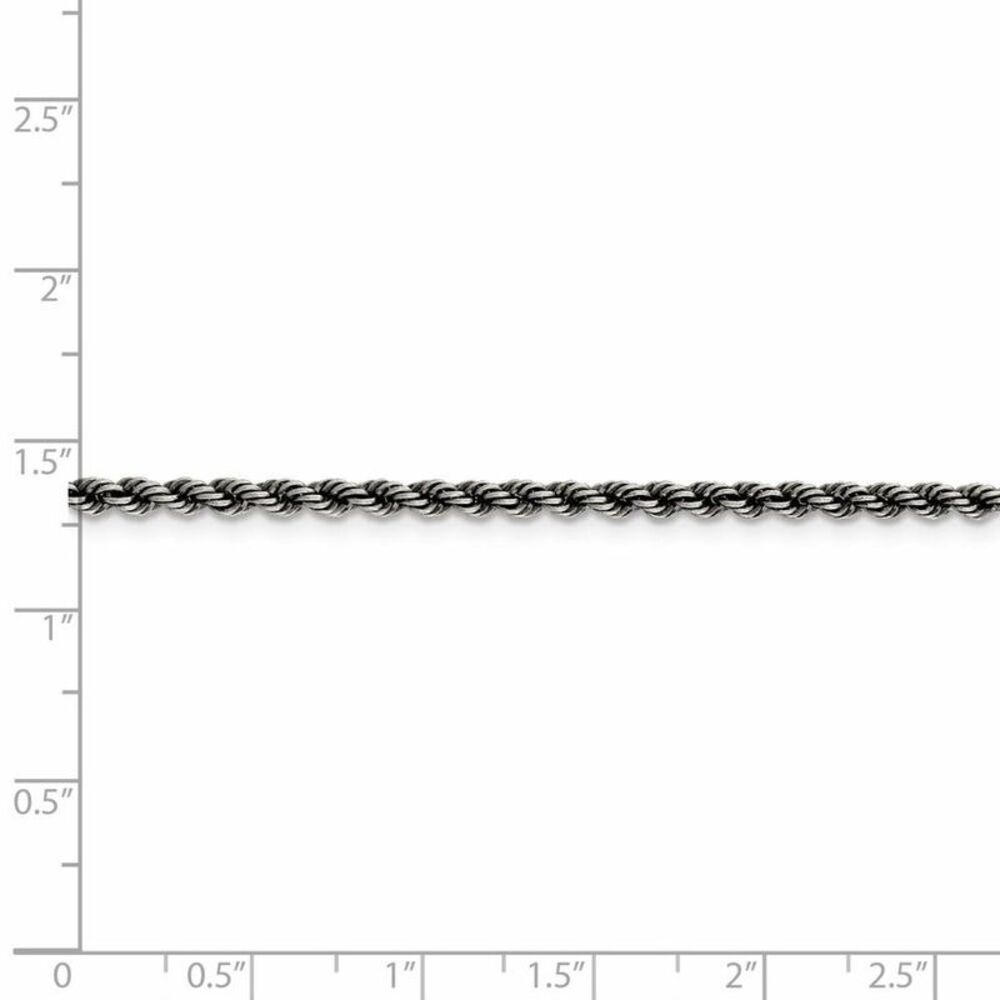 2.5mm Sterling Silver & Black Plated Solid Rope Chain Necklace, 24 In - Picture 5 of 8